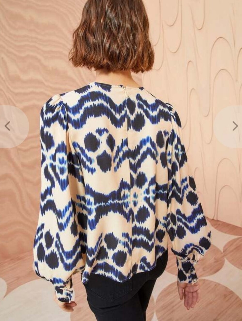 Ulla Johnson Liliana Navy & Cream Ikat-Print Blouse Size 4 Nwt - Picture 4 of 14